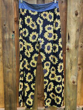 WHIMSICAL SUNFLOWER PANTS Wide Leg Women's Size Large